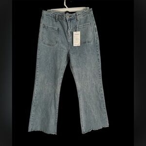 Kiczoy Women's Light Blue Cropped Flare Jeans